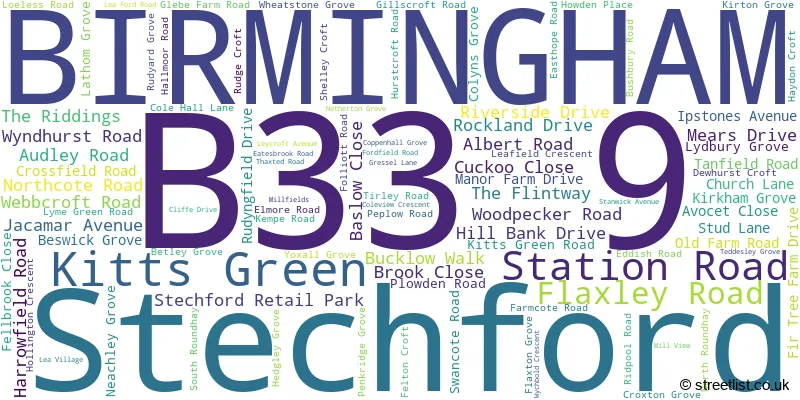 A word cloud for the B33 9 postcode
